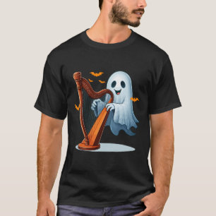Camiseta Boo Ghost Jogando Harp Halloween Instrumen Musical