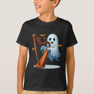 Camiseta Boo Ghost Jogando Harp Halloween Instrumen Musical