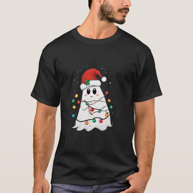 Camiseta Boo Ghost Papais noeis Xmas Light Halloween Homens (Frente)