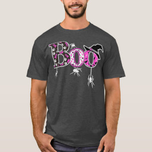 Camiseta Boo Halloween Aranhas de Fita Cor-de-Friso Rosa Ca