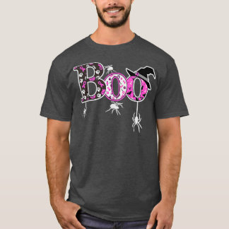 Camiseta Boo Halloween Aranhas de Fita Cor-de-Friso Rosa Ca