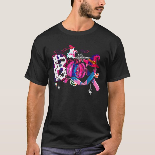 Camiseta Boo Halloween Bompkin Pink Ribbon Witast Can (Frente)