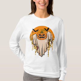 Camiseta Boo Halloween com morcegos pretos e abóbo