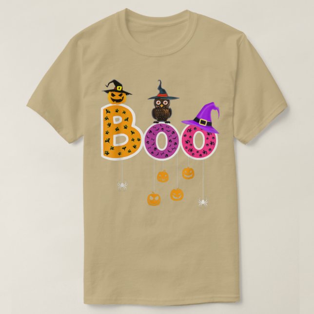 Camiseta Boo Halloween Costume Spiders, Ghosts, Pumkin & Wi (Frente do Design)