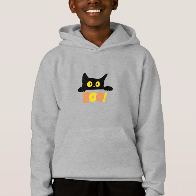 Camiseta Boo! Halloween de Gato Negro Bonito (Frente)