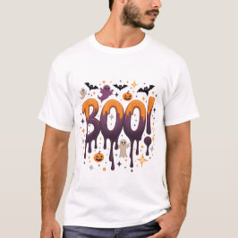 Camiseta Boo Halloween trazendo cartas com fantasmas, morce