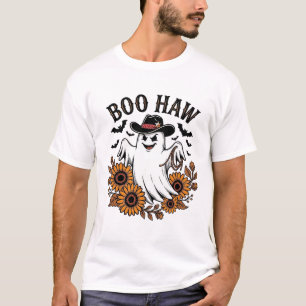 Camiseta Boo Haw Cowboy Fantasma Girassóis Morcegos Hallowe