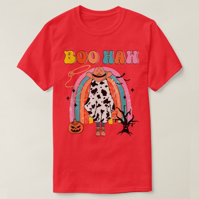 Camiseta Boo Haw Cowboy Halloween Cowgirl Ghost Western Ret (Frente do Design)