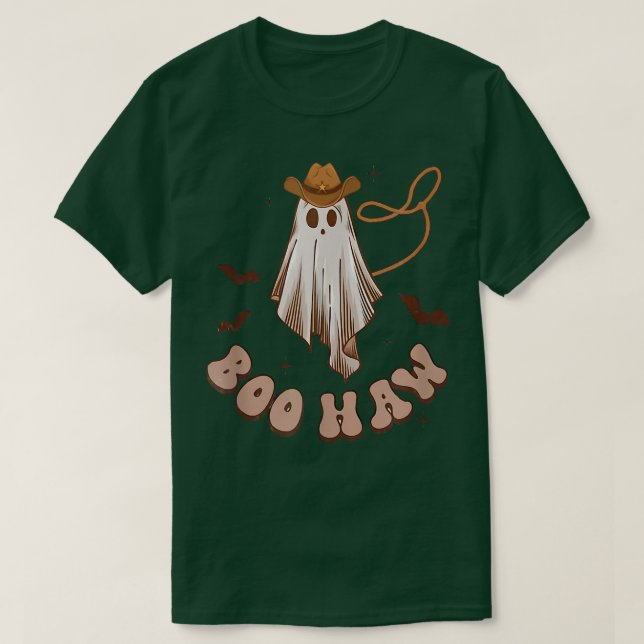 Camiseta Boo Haw Ghost Rodeo Oeste Cowb do Dia das Bruxas (Frente do Design)