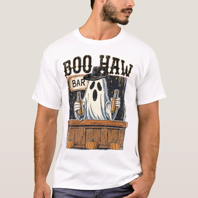 Camiseta Boo Haw Halloween Ocidental Retrô (Frente)