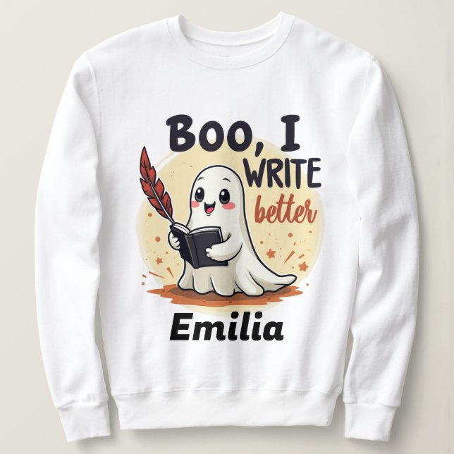 Camiseta Boo I Escreve Melhor Nome Personalizado Halloween (Frente do Design)