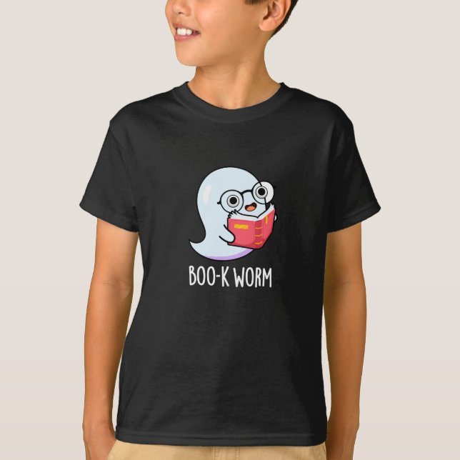 Camiseta Boo-k Worm Funny Bookworm Ghost Pun Dark BG (Frente)