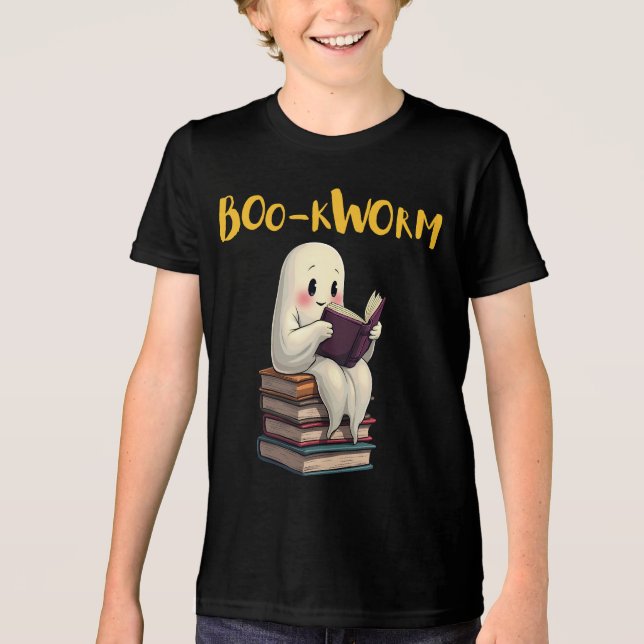 Camiseta Boo-kworm Leia mais livros Ghost Lendo Halloween (Frente)