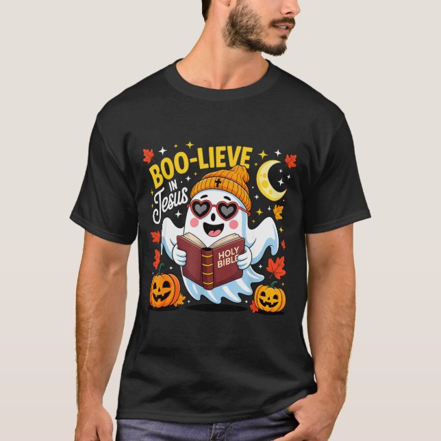 Camiseta Boo-lieve In Jesus Ghost Christian Halloween Funny (Frente)