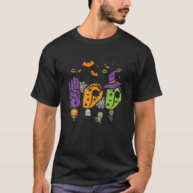 Camiseta Boo Mãos Símbolo Americano Orgulho Asl Hallowe (Frente)
