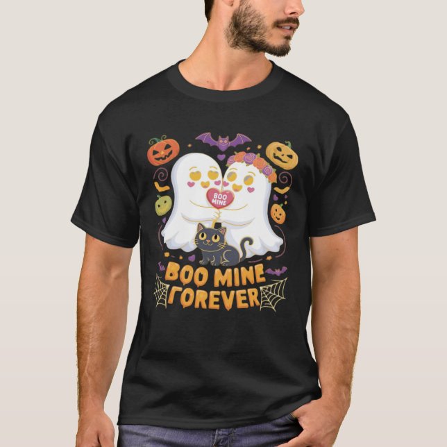 Camiseta Boo Mine Forever Cute Ghosts Black Cat Love Hallow (Frente)
