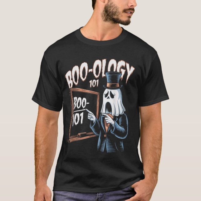 Camiseta Boo-Ologia 101, feliz halloween (Frente)