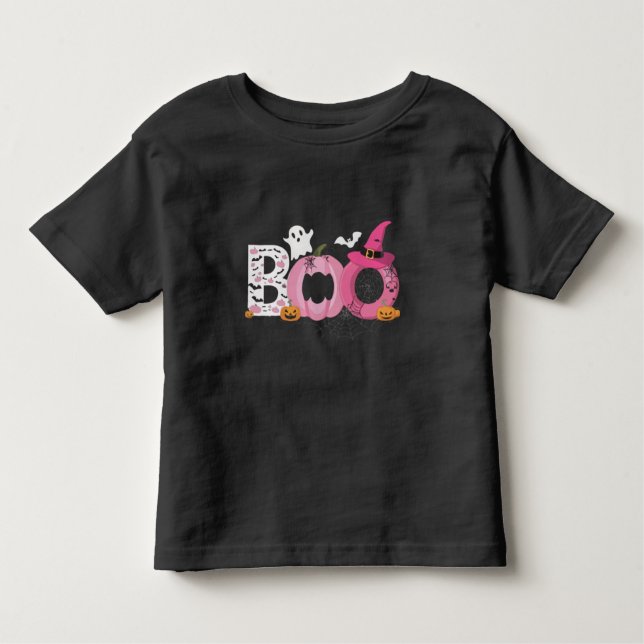 Camiseta Boo Pumpkin engraçado com morcegos e abóboras rosa (Frente)