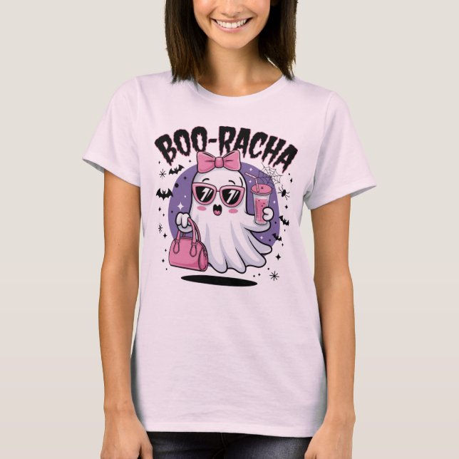 Camiseta Boo-racha Halloween Boo Racha Cute Ghost Bebendo (Frente)