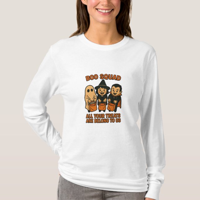 Camiseta Boo Squad – Todos os Seus Doces Pertencem a Nós (Frente)