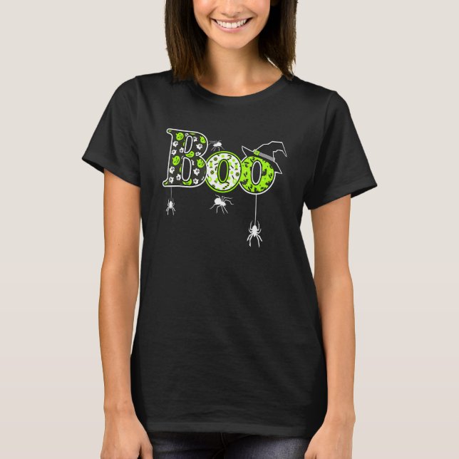 Camiseta Boo With Spiders And Witch Hat Halloween (Frente)