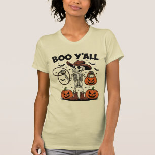 Camiseta Boo Y Skeleton Cowboy Halloween