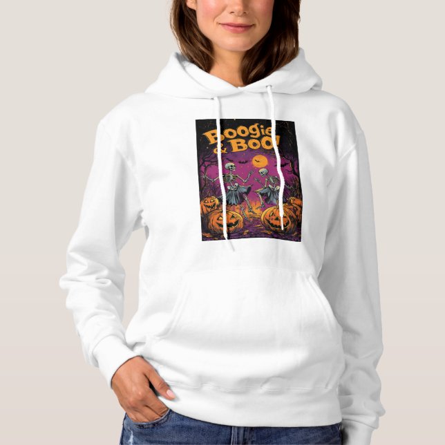 Camiseta Boogie e Boo! - Halloween Skeletons e Pumpkins (Frente)