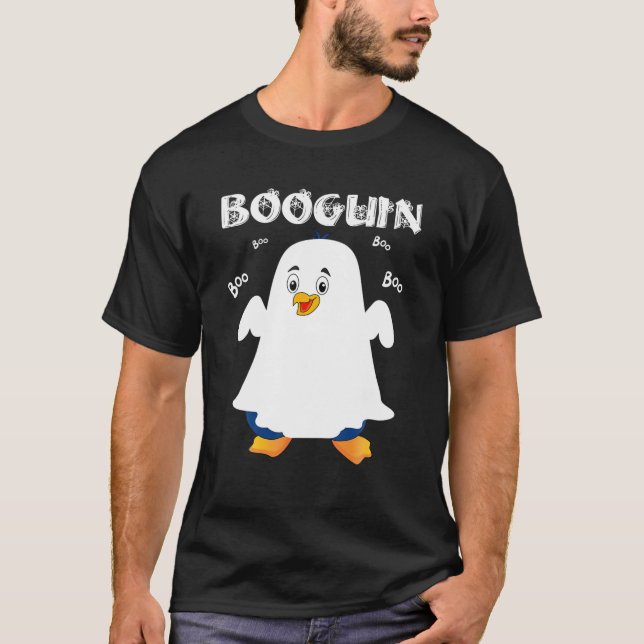 Camiseta Booguin Halloween Penguin In Ghost Costume Engraça (Frente)