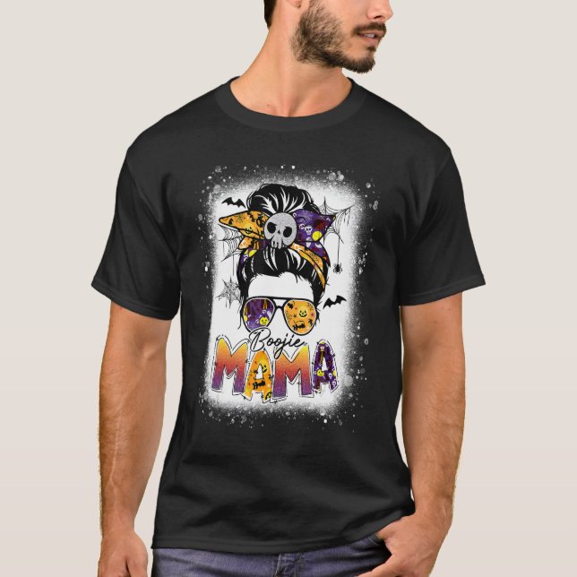 Camiseta Boojie Mãe Mensagem Bun Hair Women Halloween (Frente)
