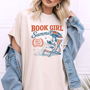 Camiseta Book Girl Summer Blue Orange Vintage