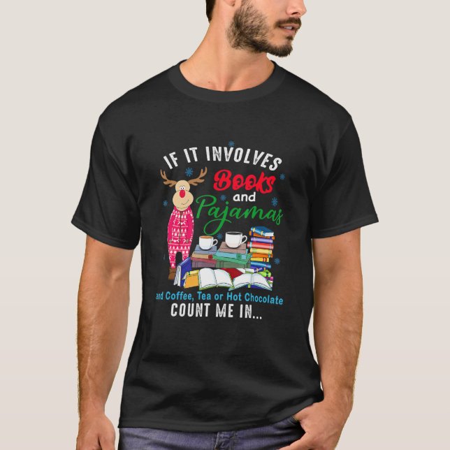 Camiseta Book Lover Christmas Pajamas Coffee Tea Hot Chocol (Frente)