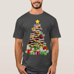 Camiseta Book Lover Christmas Tree Bookworm Bibliotecário C
