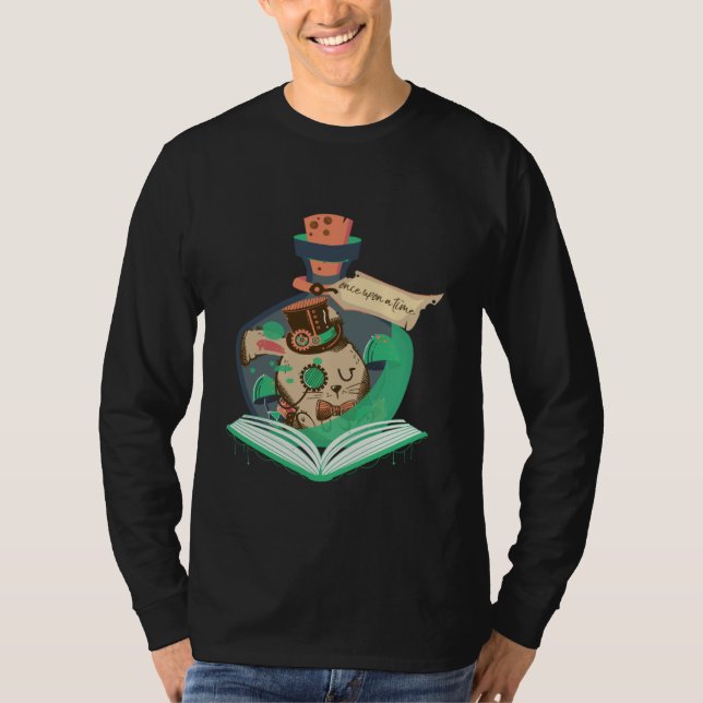 Camiseta Book Reading Graphic Magic Rabbit Steampunk Magica (Frente)
