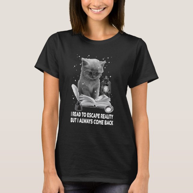 Camiseta Bookaholic Eu Li Para Escapar A Leitura De Um Gato (Frente)