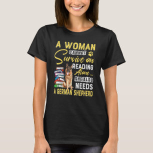 Camiseta Bookaholy Lady Cute German shepherd Mamãe Bookworm
