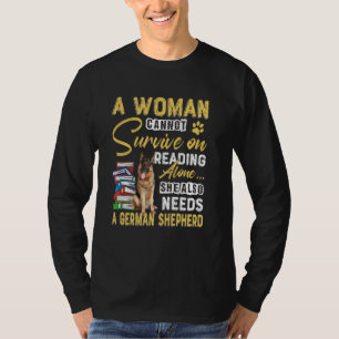 Camiseta Bookaholy Lady Cute German shepherd Mamãe Bookworm