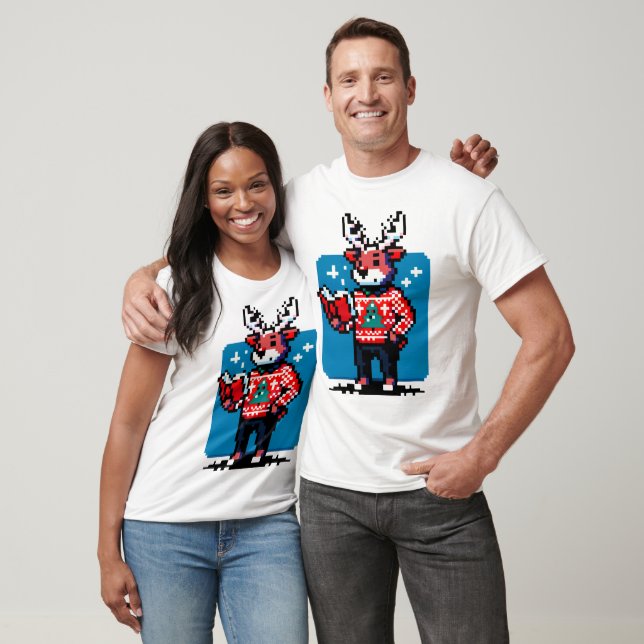 Camiseta Bookish Reindeer - Design de Natal Cozy Pixel Art (Unissex)