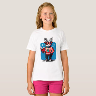 Camiseta Bookish Reindeer - Design de Natal Cozy Pixel Art