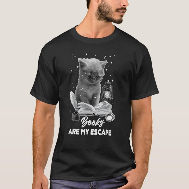 Camiseta Bookmark Books Are My Escape Cat Reading A Book Lo (Frente)