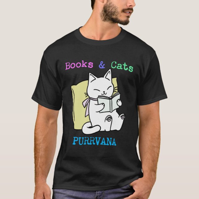 Camiseta Books and Cats PURRVANA  Teachers Students Reading (Frente)
