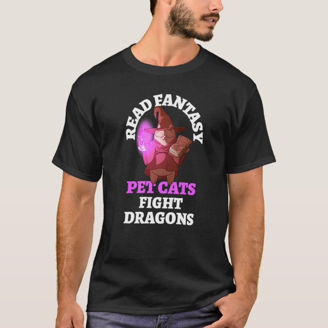 Camiseta Books Cats Dragons Bookworm Fantasy Wizard (Frente)