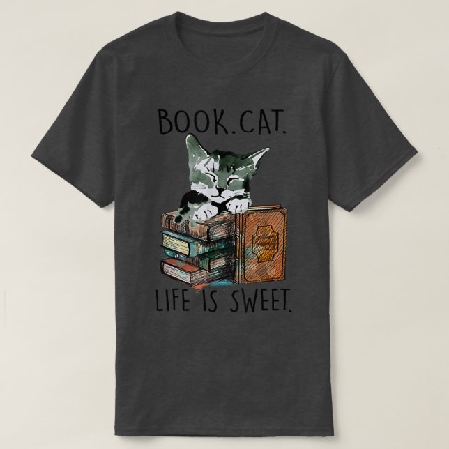 Camiseta Books Cats Life Is Sweet Cat Book Lovers Reading B (Frente do Design)