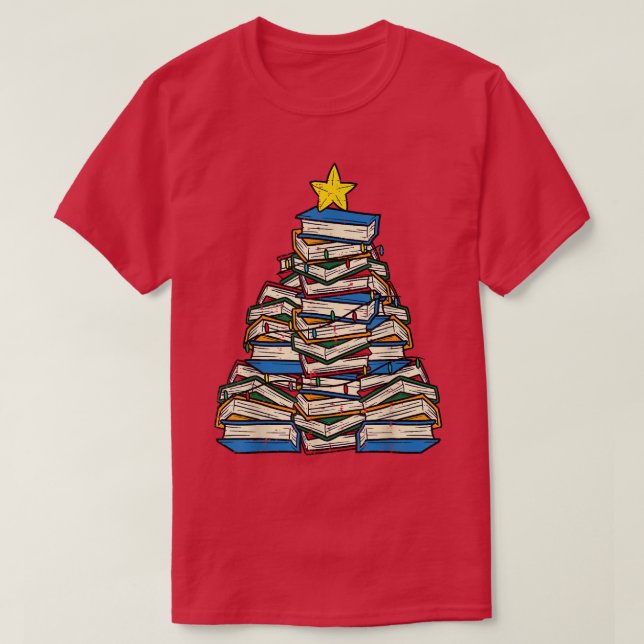 Camiseta Books Christmas Tree Reading Xmas PJs Teacher Libr (Frente do Design)