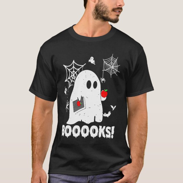 Camiseta Books Fantasma Professor Halloween (Frente)