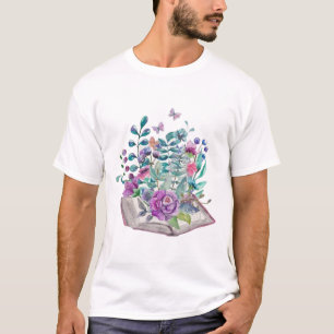 Camiseta Books Flower Bookworm Lendo Ventilador T-
