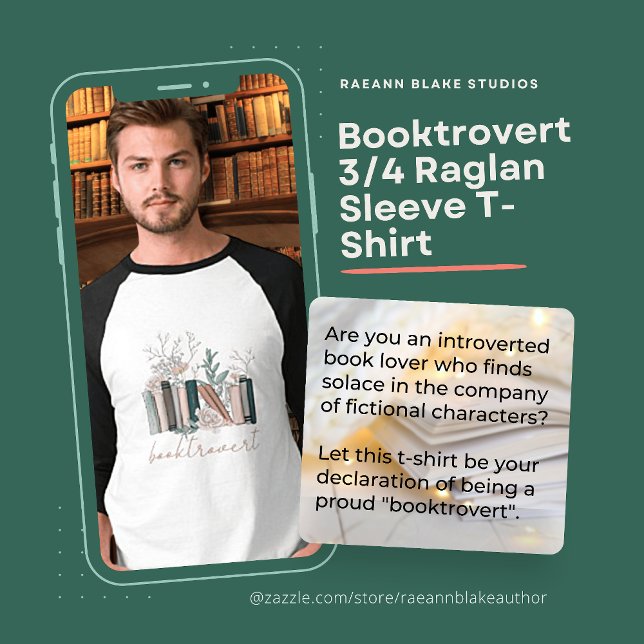 Camiseta Booktrovert 3/4 - Camisa-T da Capa Raglan (Criador carregado)