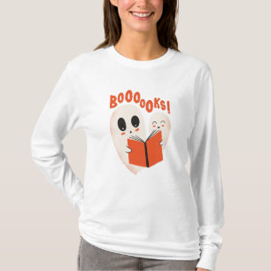 Camiseta Bookworm Engraçado Fantasma do Halloween Livros de