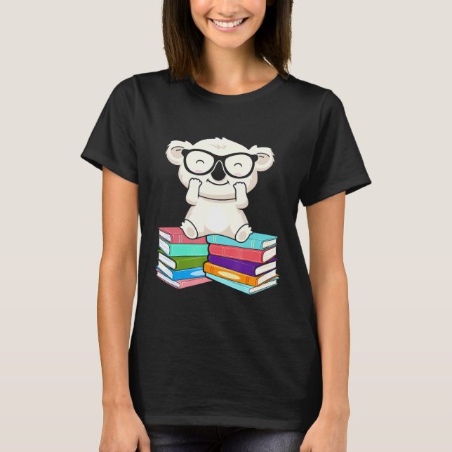 Camiseta Bookworm Koala Bear Lendo Urso Bibliotecário de Ko (Frente)