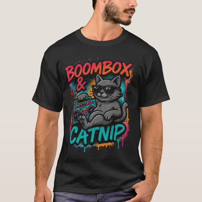 Camiseta Boombox & Catnip - Grafite Streetwear Cat T Shirt (Frente)