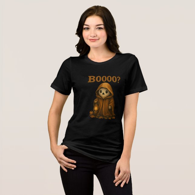 Camiseta Boooo? Cute Ghost in Cloak with Lantern (Frente Completa)